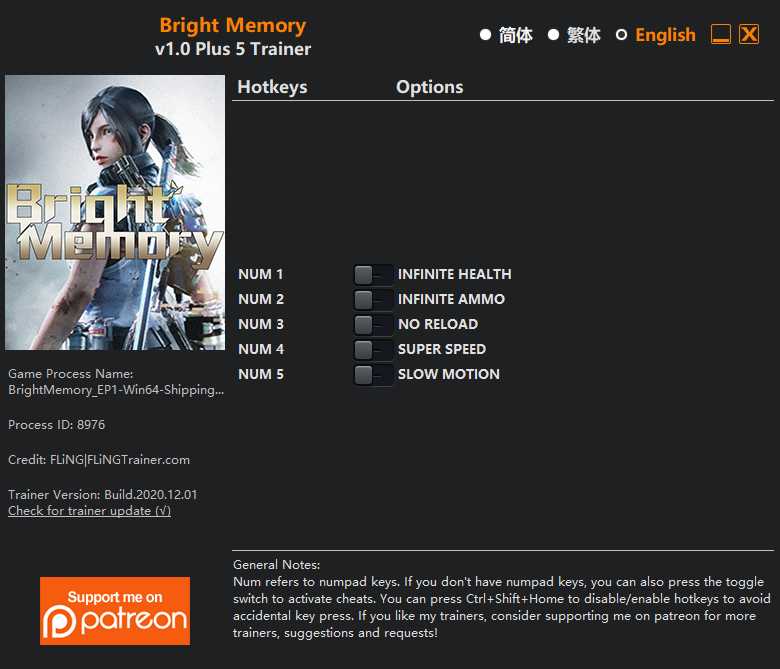 bright memory infinite cheat engine